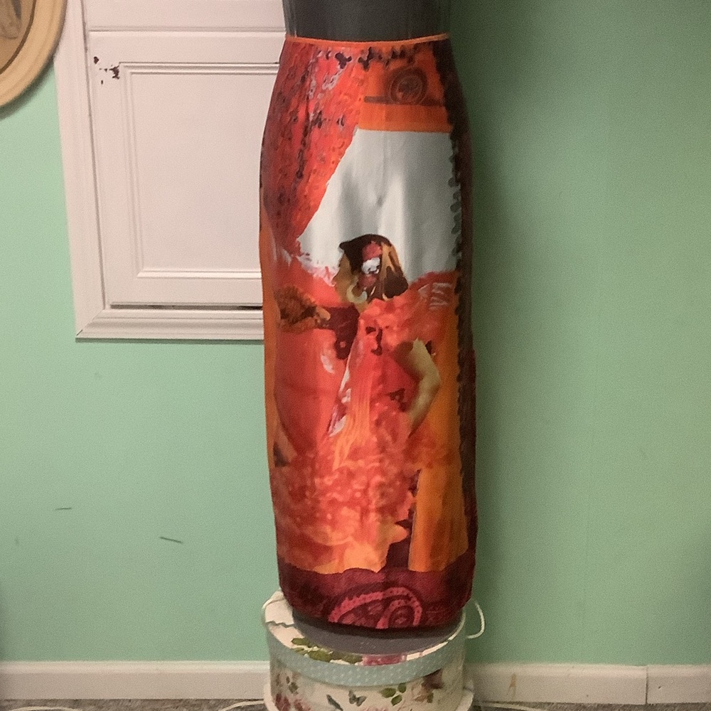 Vibrant Orange Artistic Women's silk skirt